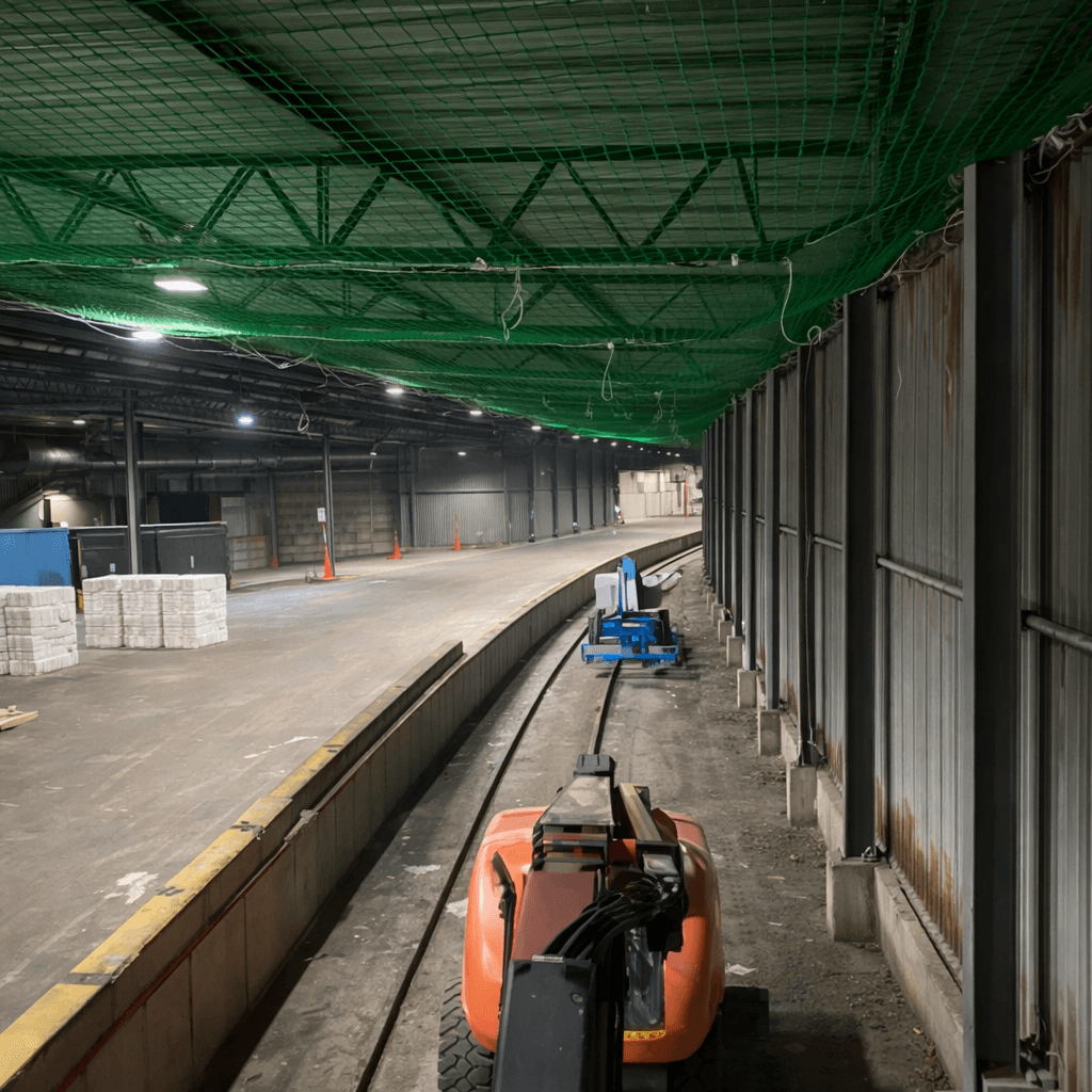 Fallskyddsnät installerat i industrilokal